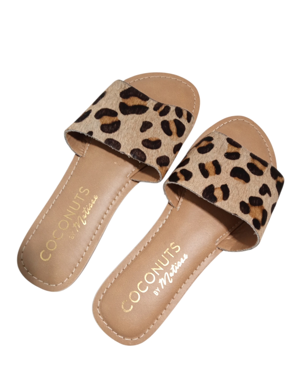 Coconuts by Matisse Leopard Calf Hair Slide Sandals Flat Slip On Sz 7